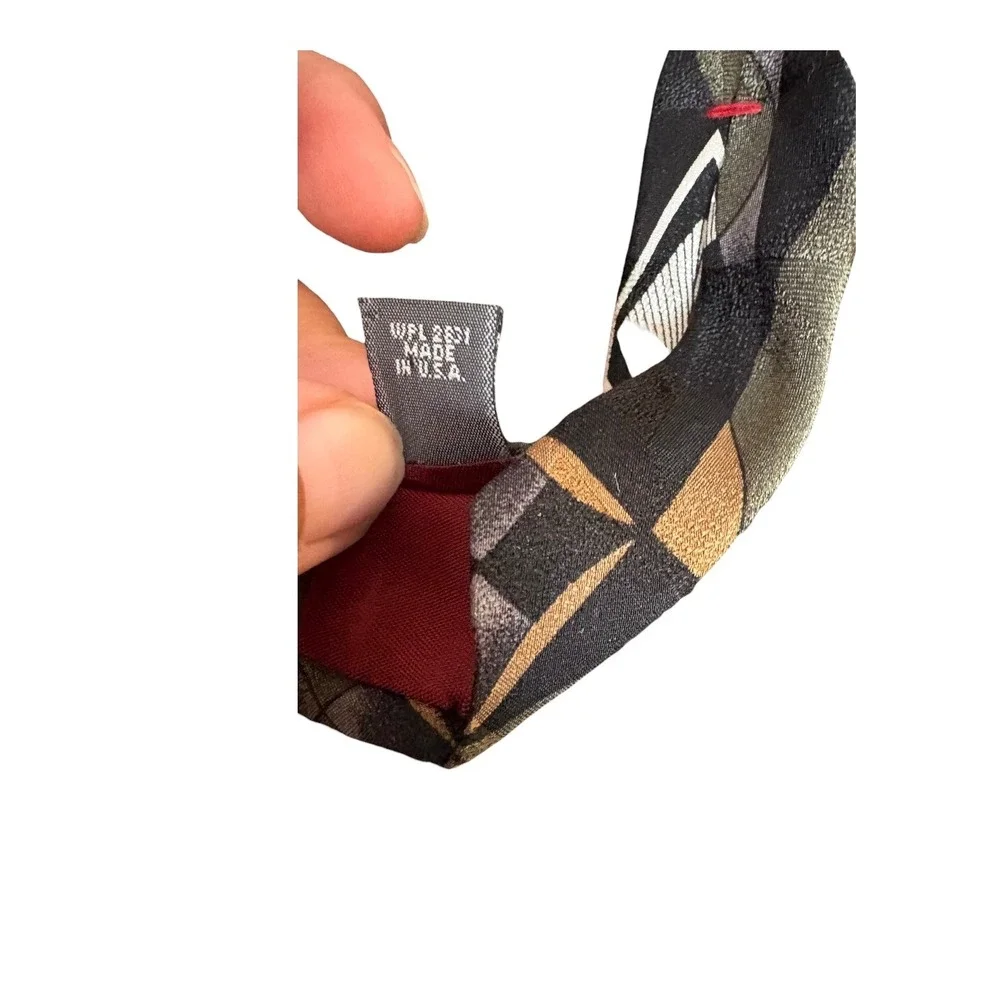 L'Atelier Men's Geometric Neck Tie Green Black Tan Abstract USA Made 58
